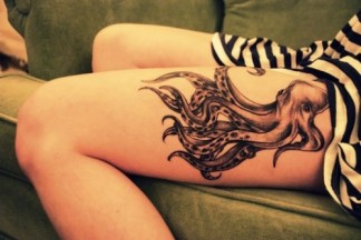 An-octopus-tattoo-on-a-girls-upper-thigh-is-placed-so-that-it-can-be-hidden-by-clothing